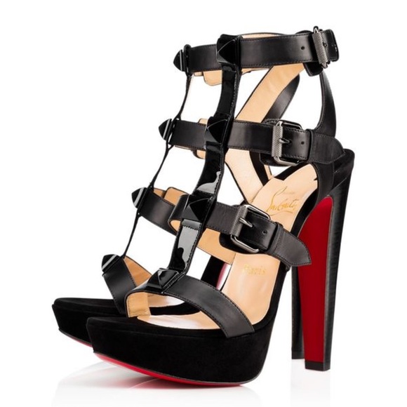 Christian Louboutin Shoes - Christian Louboutin Black Strappy Cage Platform Sandals with Red Soles